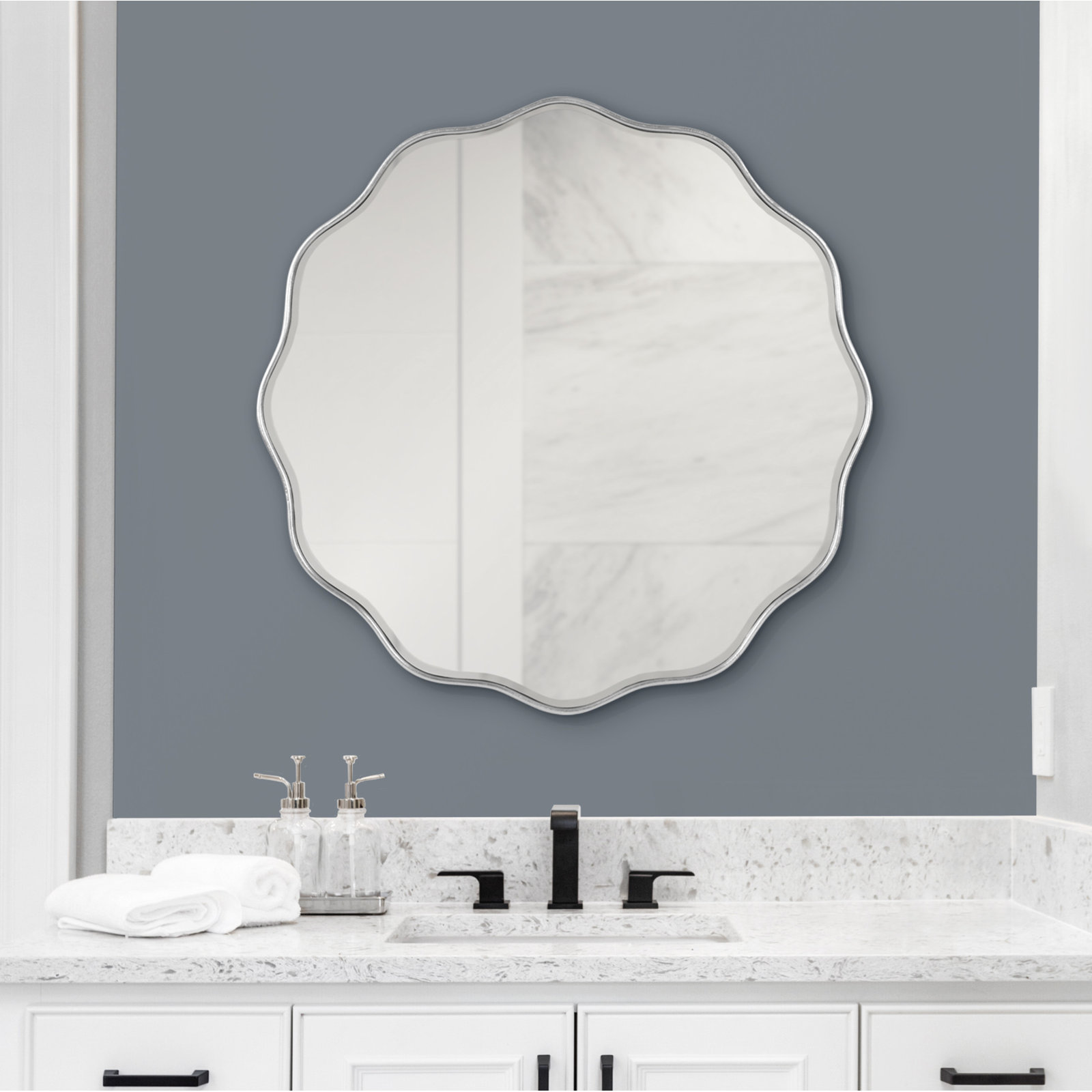 Francina Scalloped Mirror, Silver, 26" x 26"