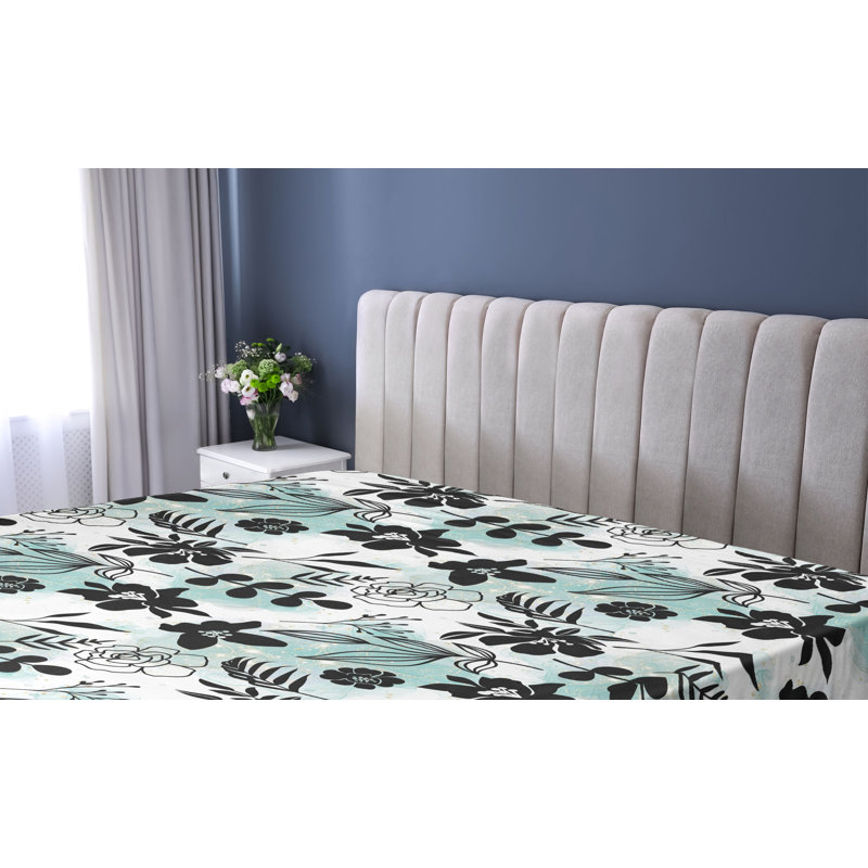 Drap-housse Ambesonne, Drap-housse de taille simple, Gris anthracite, gris, blanc / floral 1