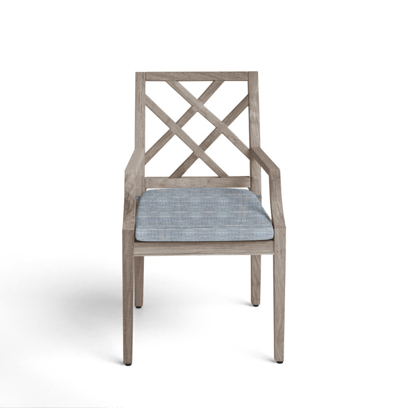 Chaise de patio avec coussins Haley, Huître teck, Welt, InsideOut® Rollo ‑ lin Chambray