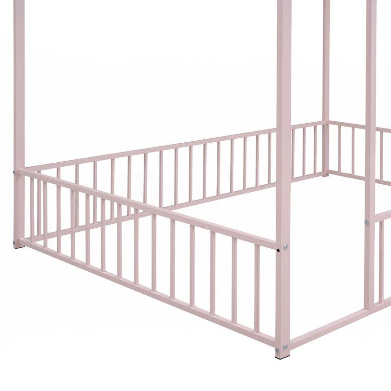 Structure de lit en métal avec clôture, Complète, Rose