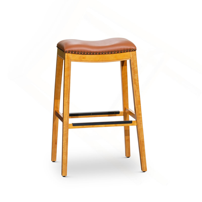 Tabouret 30 ", finition naturelle, siège en cuir, Tabouret de bar (siège d'une hauteur de 32 po)