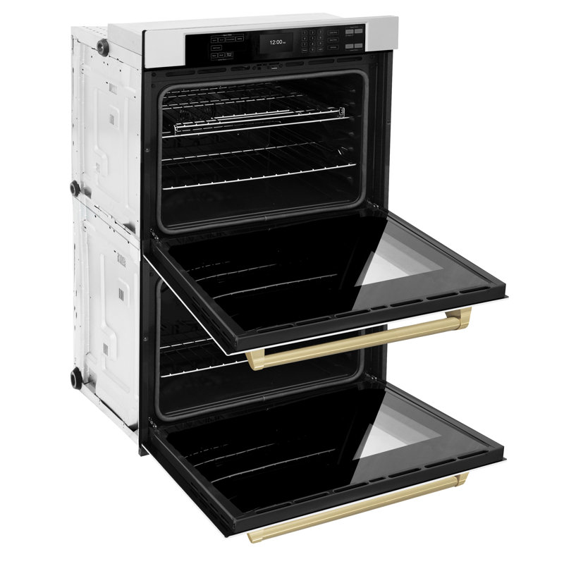 ZLINE 30 in. Autograph Double Wall Oven w/ Air Fry and White Doors and Accent Handles, Champagne Bronze