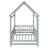 Fablet Twin Size Wooden House Floor Bed With Roof Frame And Safety Guardrails