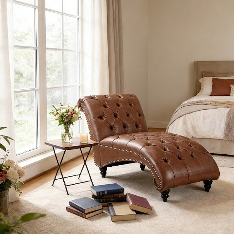 Chaise longue rembourrée Danilyn, Similicuir brun