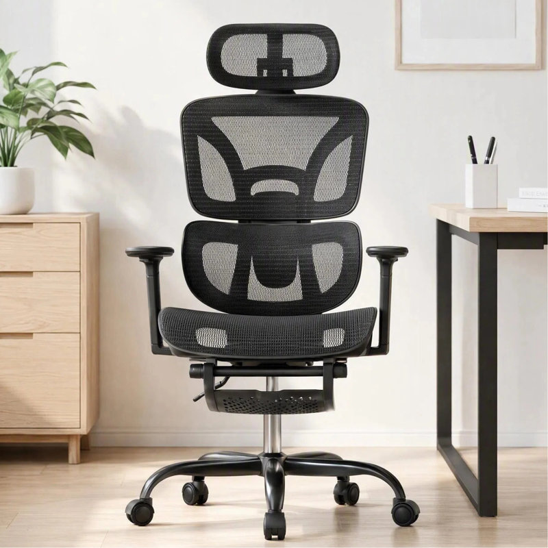 DLONGONE Office Chair with Headrest, Black, Black