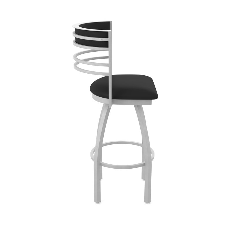 Hunter Swivel Stool, Nickel anodisé, Tabouret de comptoir (siège d'une hauteur de 25 p, Vinyle - Vinyle noir