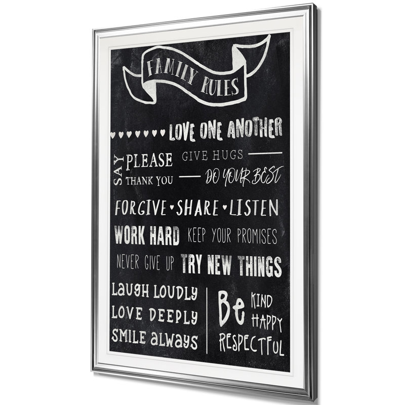 «Chalkboard Rules I», art textuel, Cadre argenté, H 24 po x l 20 po x 1,5 po