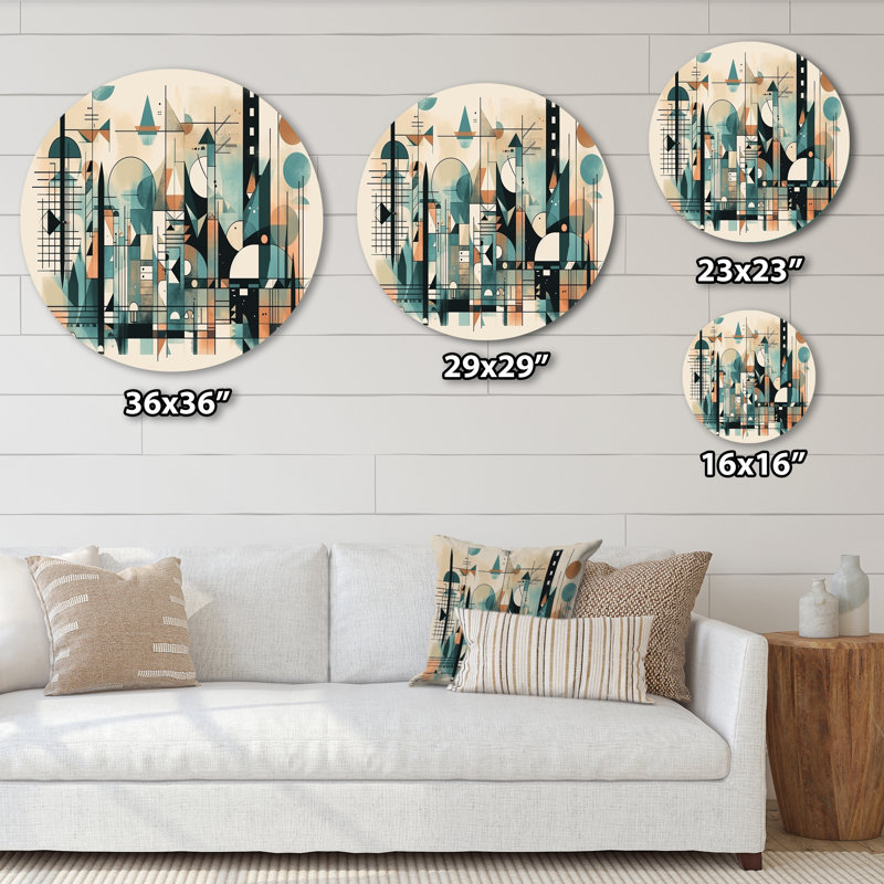 «Blue and Black Geometric Shadows II - Abstract Minimalisme», art mural rond sur métal, H 16 po x l 16 po x P 1 po