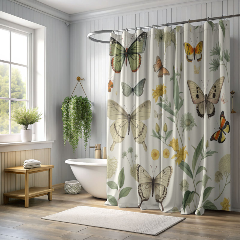 Rideau de douche Meadow Butterflies - Premium, H 74 po x l 71 po