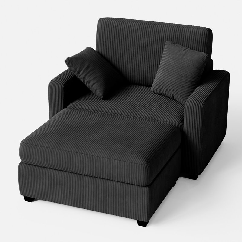 41‘’W Corduroy Chaise Lounge Sofa Upholstered Oversized Chair with Ottoman, Black