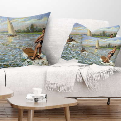 Water Skiing - Landscape Printed Throw Pillow