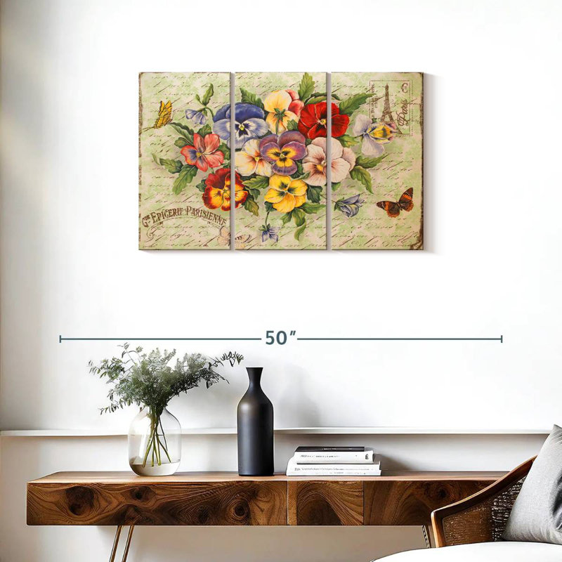 Harnek Pansies And Butterflies, 20" H x 33" W