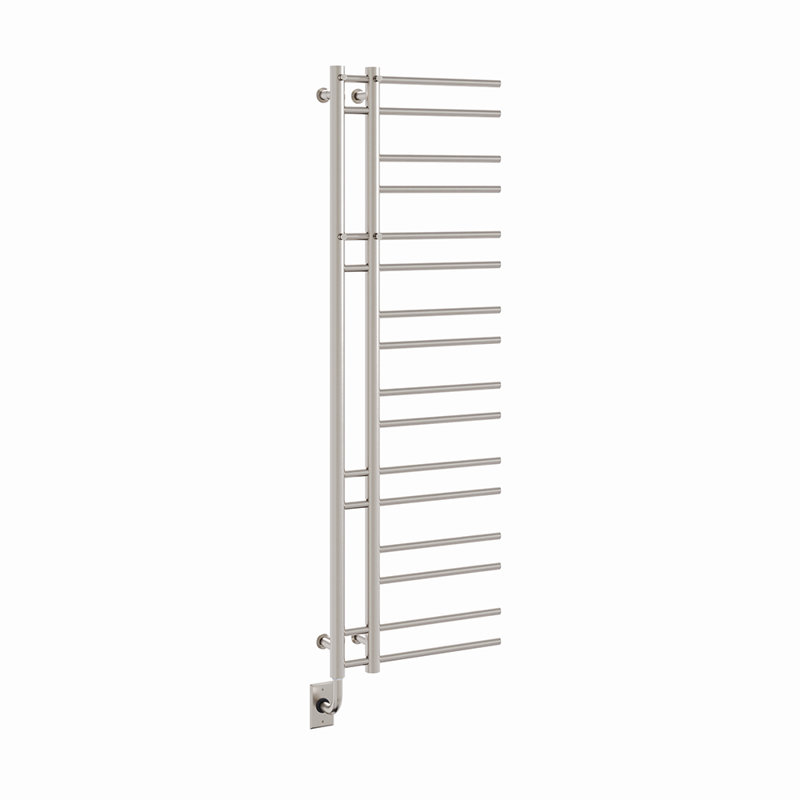 Chauffe-serviettes électrique moderne câblé 19,5 po x 60,5 po - nickel brossé, rempli de liquide, conception unique, comprend un interrupteur intelligent programmable, garantie à vie