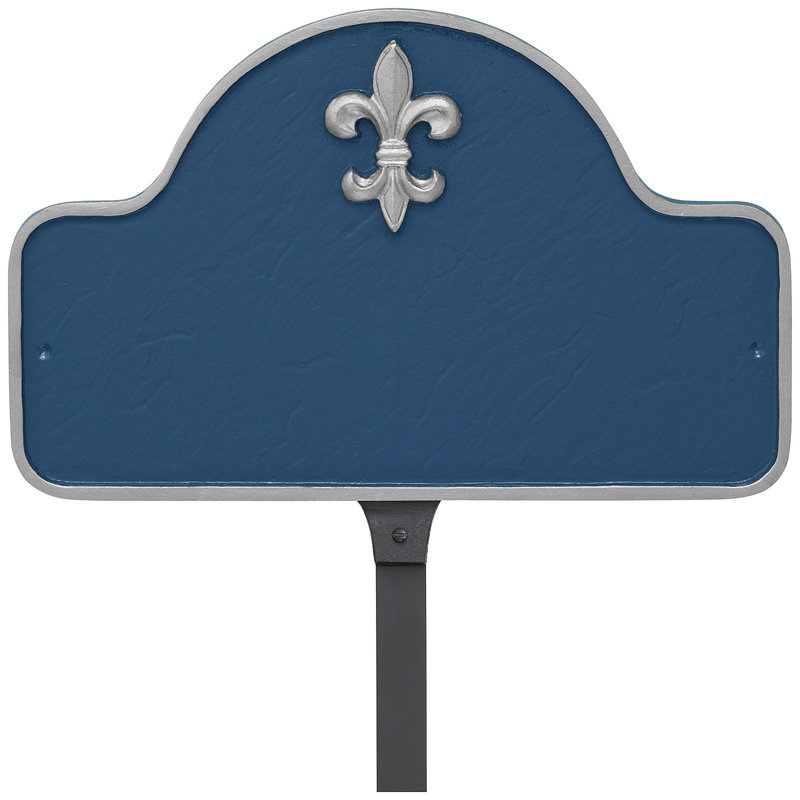 Plaque d'adresse sur 1 ligne Fleur de Lis, Bleu mer / Argent