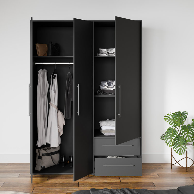 Mijah 3 Door Manufactured Wood Wardrobe, Matte Black