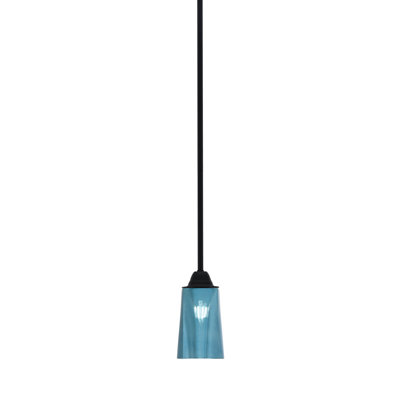 Suspension Ahern Mini, fini noir mat et laiton, 12,7 cm (L) x 24,8 cm (H), verre ambré dégradé