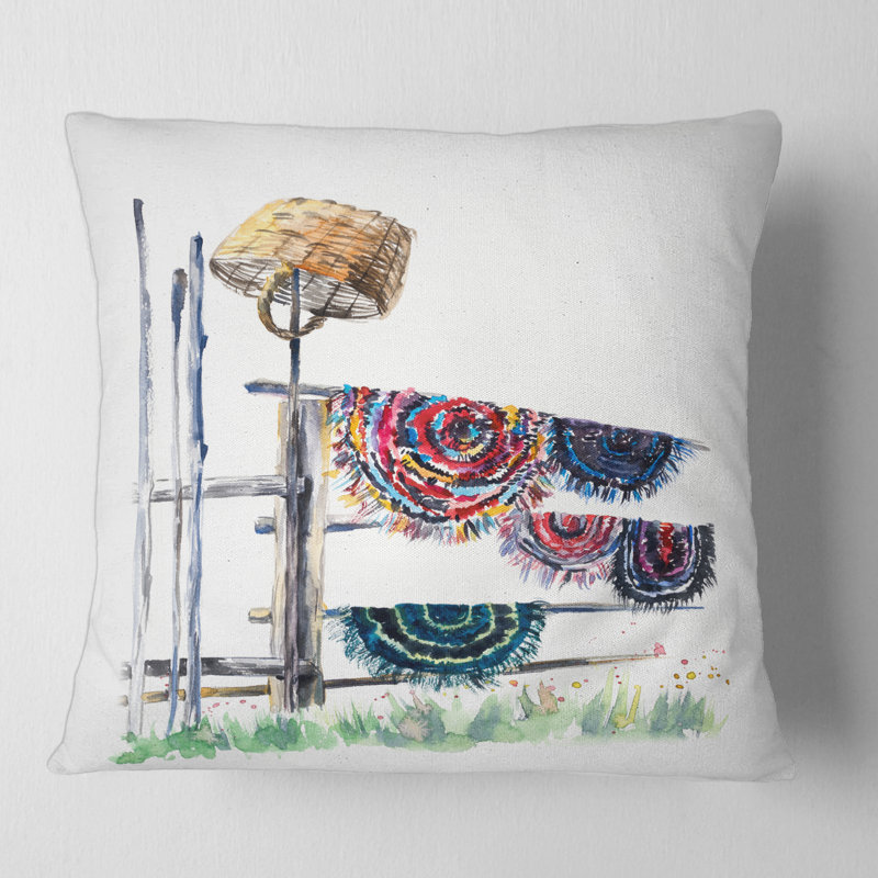 Tapis et housse de coussin russes sur corde à linge russe, 16" x 16"