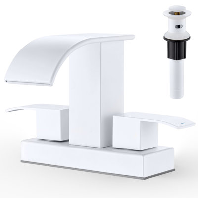4-inch Centerset Double Handle Waterfall Bathroom Sink Faucet with Drain Kit Included
