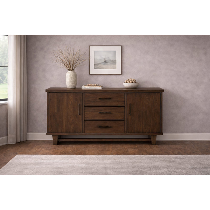 Harper 60" W Transitional Sideboard — Trestle Base · Adjustable Shelving · Walnut Finish