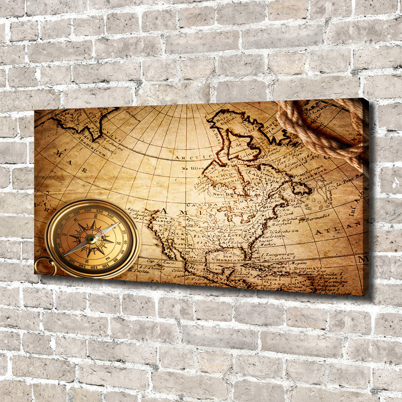Compass On The Map - Wrapped Canvas Print