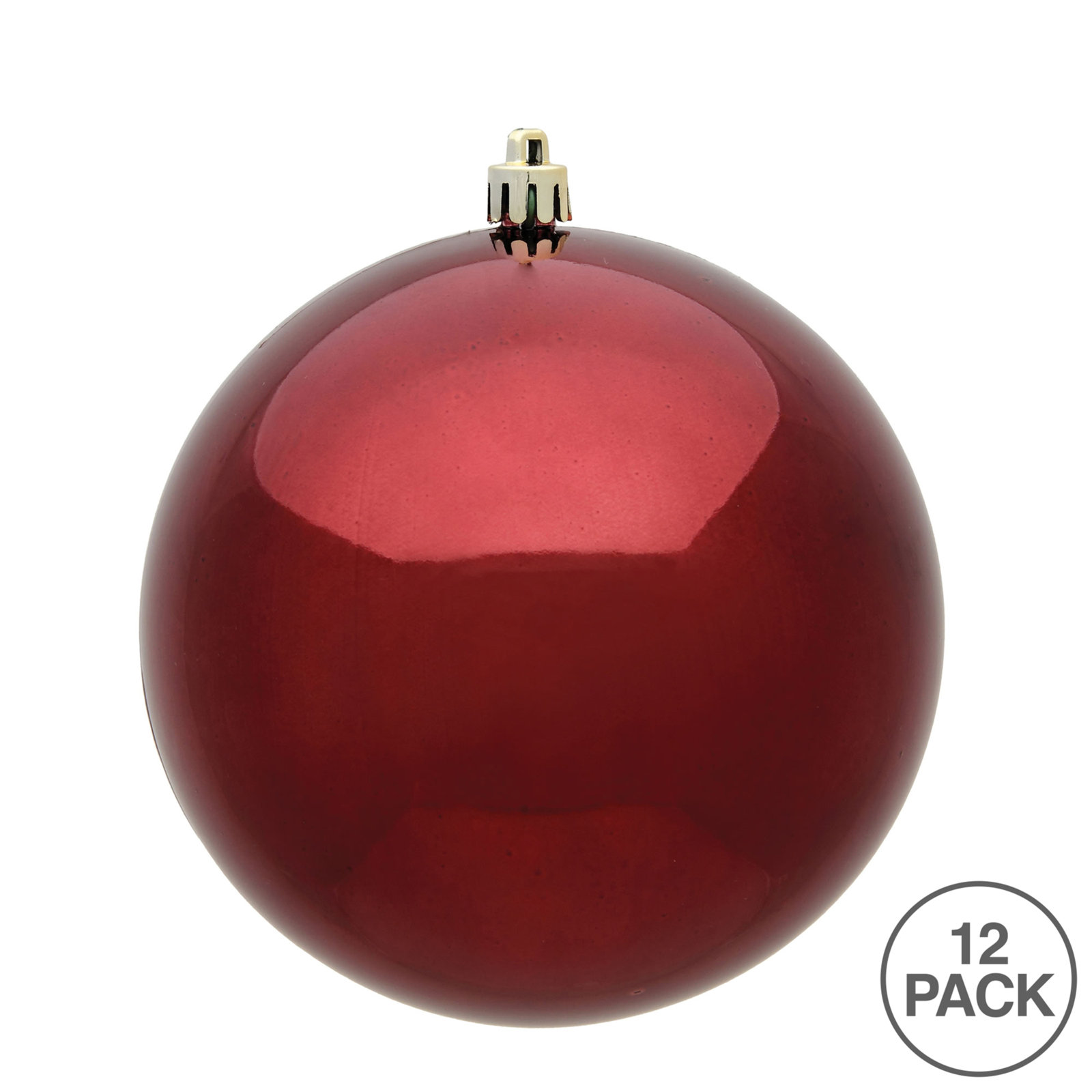 Holiday Décor Ball Ornament, Burgundy Shiny, 3" H x 3" W x 3" D