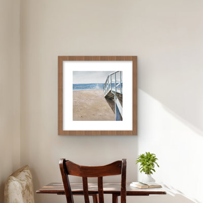 Doux paysage de bord de mer - imprimé mat beige encadré