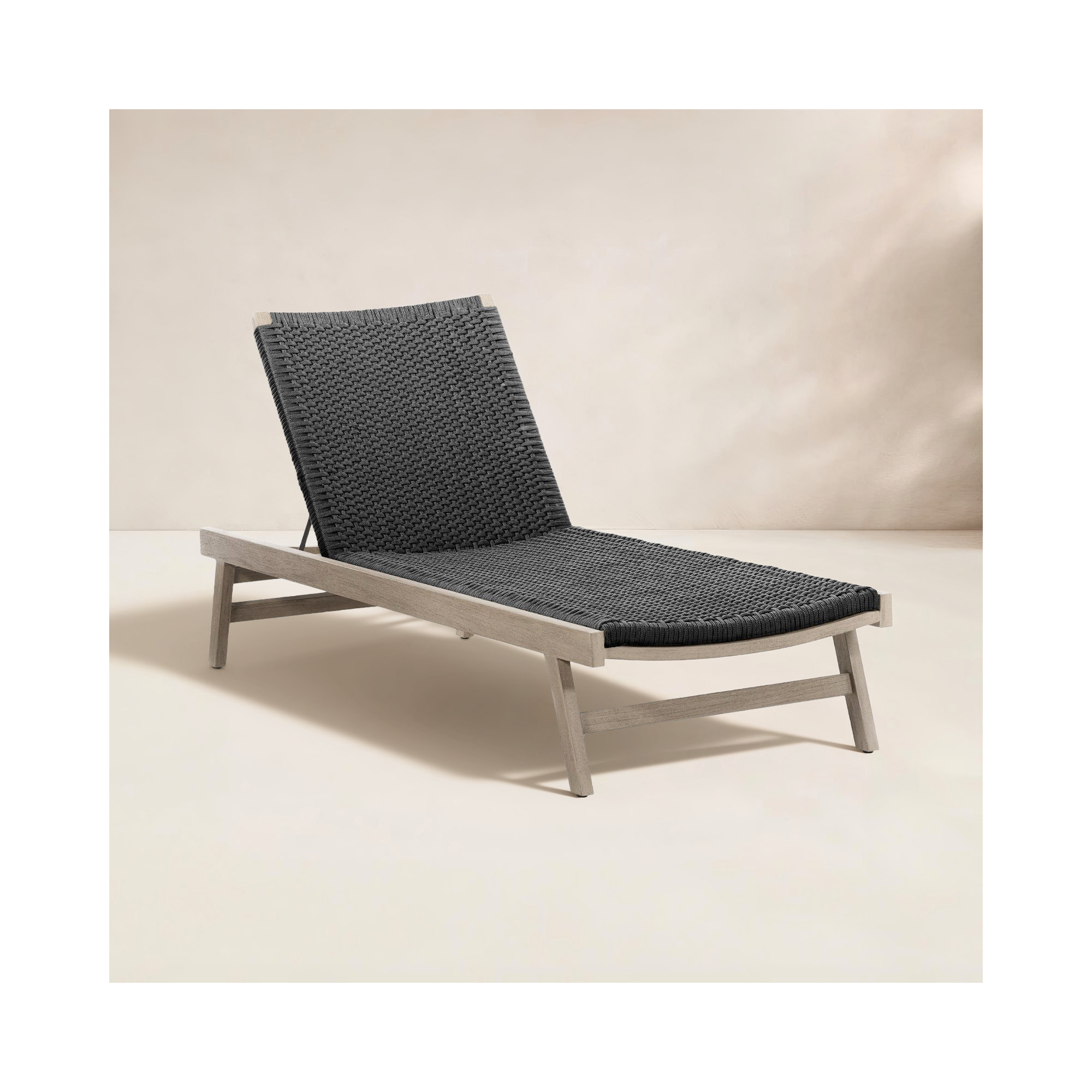 Neecy 27.5'' Outdoor Teak Chaise Lounge, Weathered Gray/Black