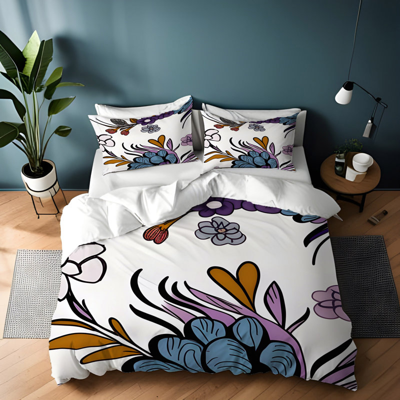 Polyester Floral Duvet Cover, King Duvet Cover + 2 King Shams