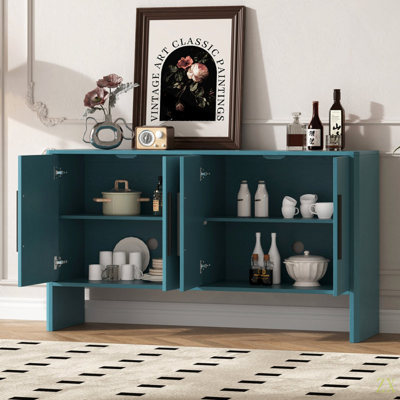 Buffet avec rangement, buffet rétro avec tablettes réglables et longues poignées, buffet en bois à 4 portes pour la cuisine, la salle à manger et le salon