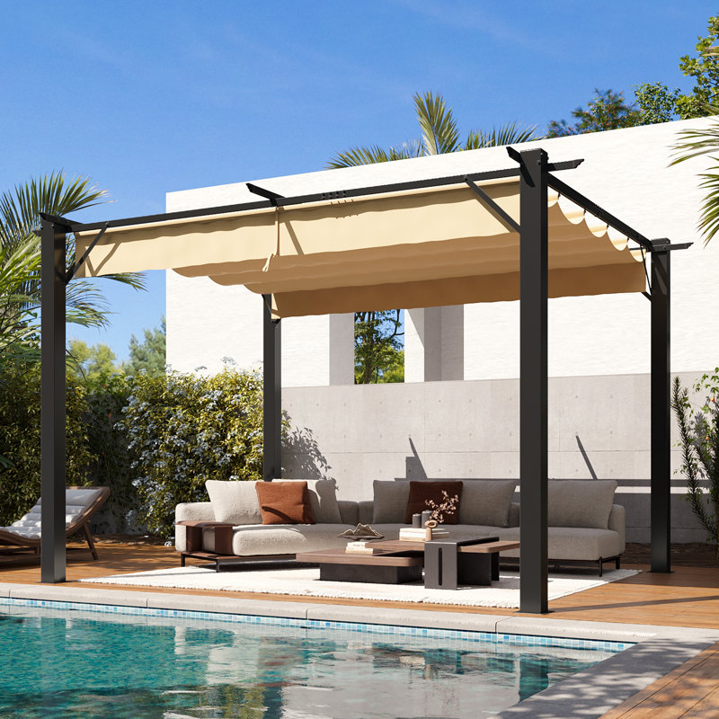 Metal Pergola with Canopy, 12 Ft x 9 Ft