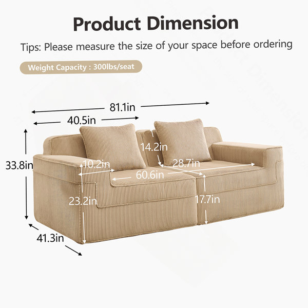Latitude Run® Modular Boneless 2 - Seat Loveseat Sofa With Deep Seating ...