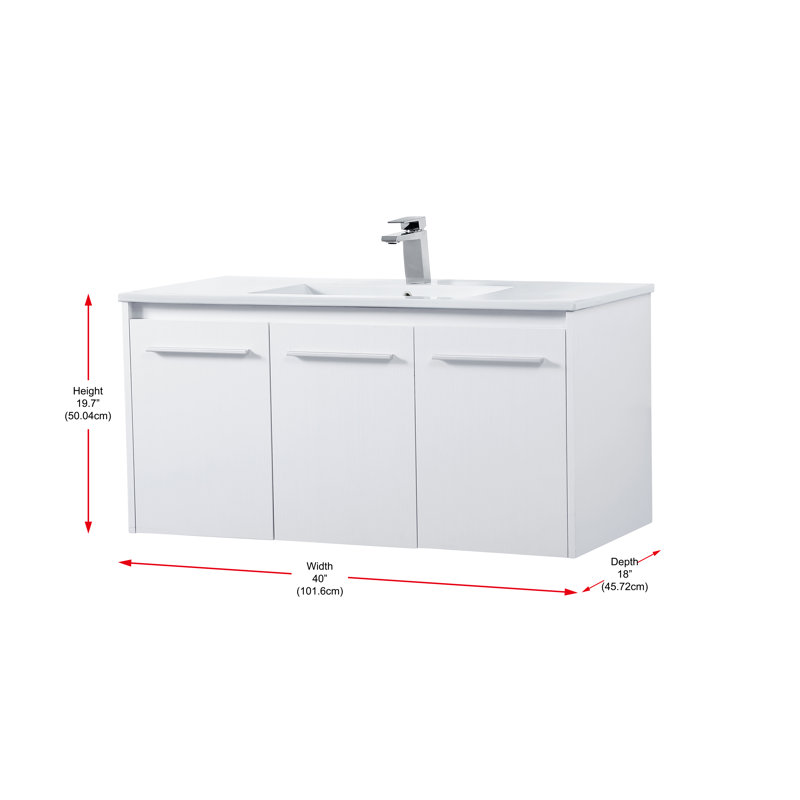 Agostini 40'' Single Bathroom Vanity with Resin Top, White