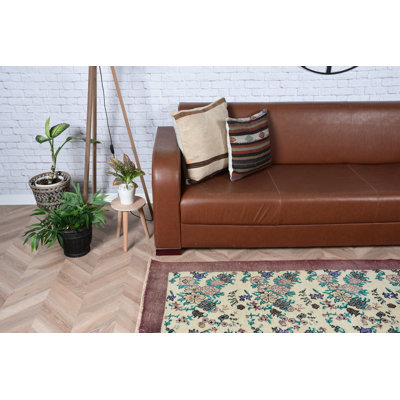 Tapis turc rétro Oushak au design floral pour le décor de la chambre à coucher et le choix de cadeau idéal pour lui en mauve