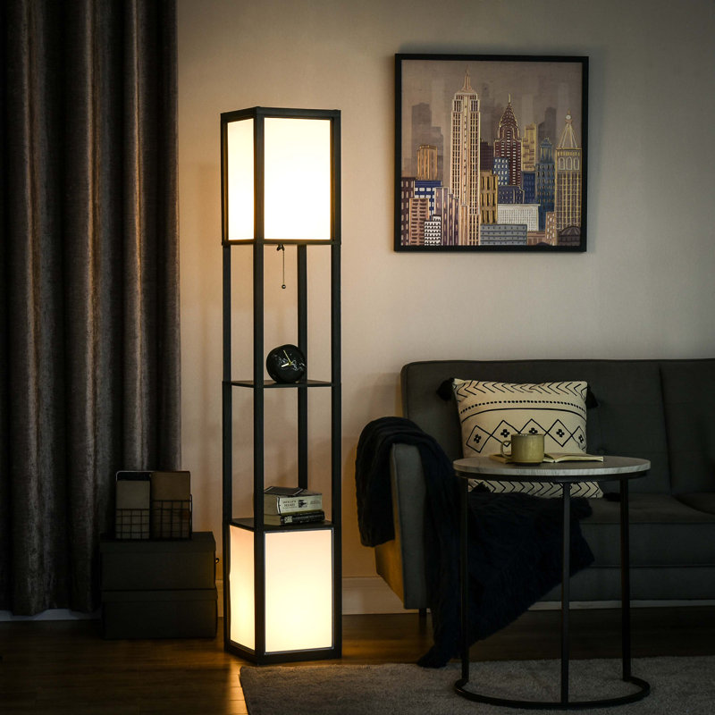 Modern Floor Lamp with Shelves & Dual Ambient Lighting, Tall Standing Lamp