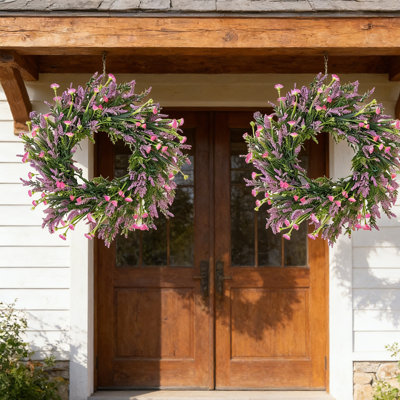 2-Pack Lavender Wreath Set 16 Inch - Artificial Floral Wreath for Front Door, Outdoor Porch, Indoor Wall Decor - Farmhouse Style Spring Summer Wreath for Home, Wedding, Party
