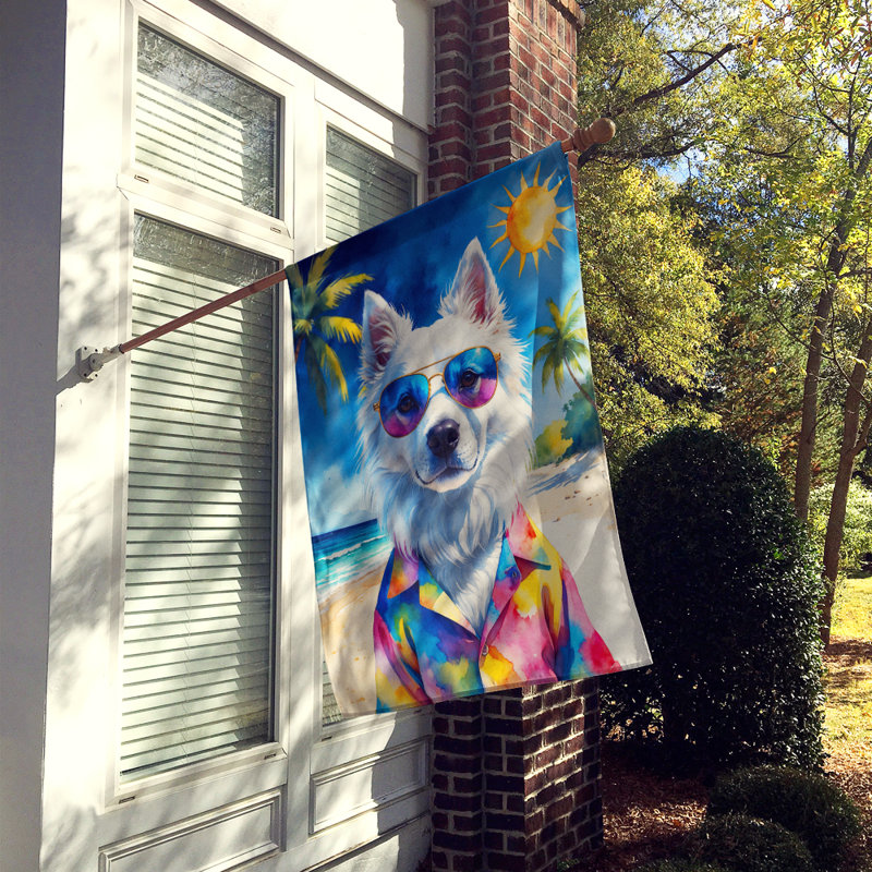 American Eskimo Summer Beach Time House Flag, American Eskimo