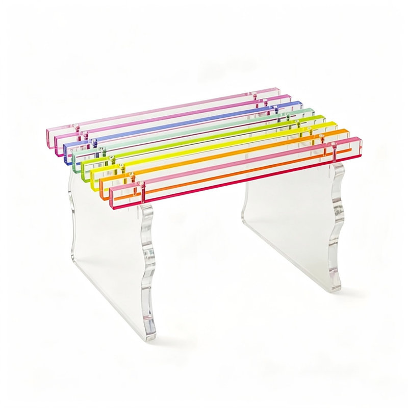 Banc en acrylique arc-en-ciel de 0,59 pouce d'épaisseur, tabouret en acrylique de couleur arc-en-ciel de L 13,98 pouces