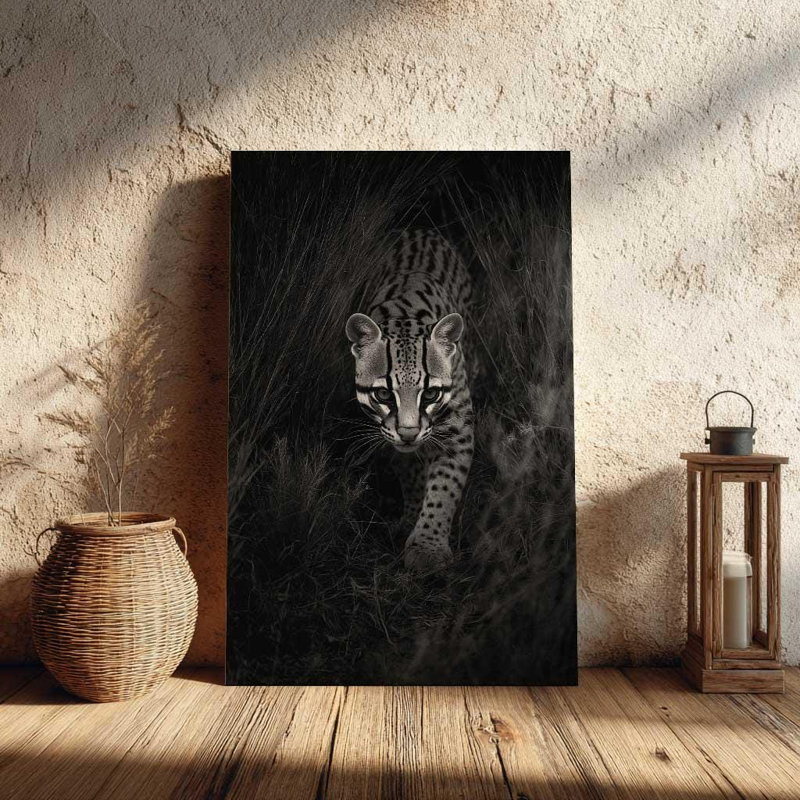 Texas Ocelot, reproduction d'art en noir et blanc sur toile «Desert Wildlife Wall Decor», H 30 po x l 20 po