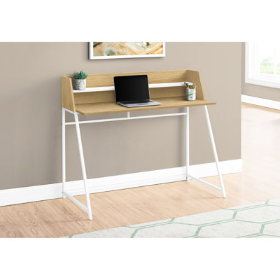 Bureau d'ordinateur pour bureau à domicile, 48 po de long, stratifié naturel, base en métal blanc et table de bureau avec rangement, l 48 po, support pour les jambes