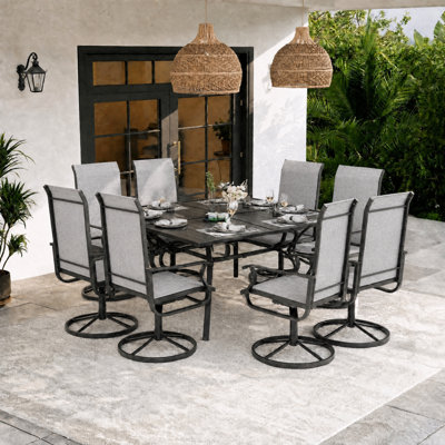 9-Piece Patio Dining Set with Rectangular Table – Outdoor Waterproof Padded Dining Chairs, All-Weather Wicker, Rust-Resistant Frame for Backyard, Deck, or Poolside