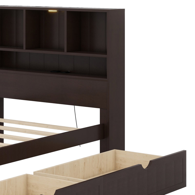 Lit plateforme avec tête de lit bibliothèque, Espresso