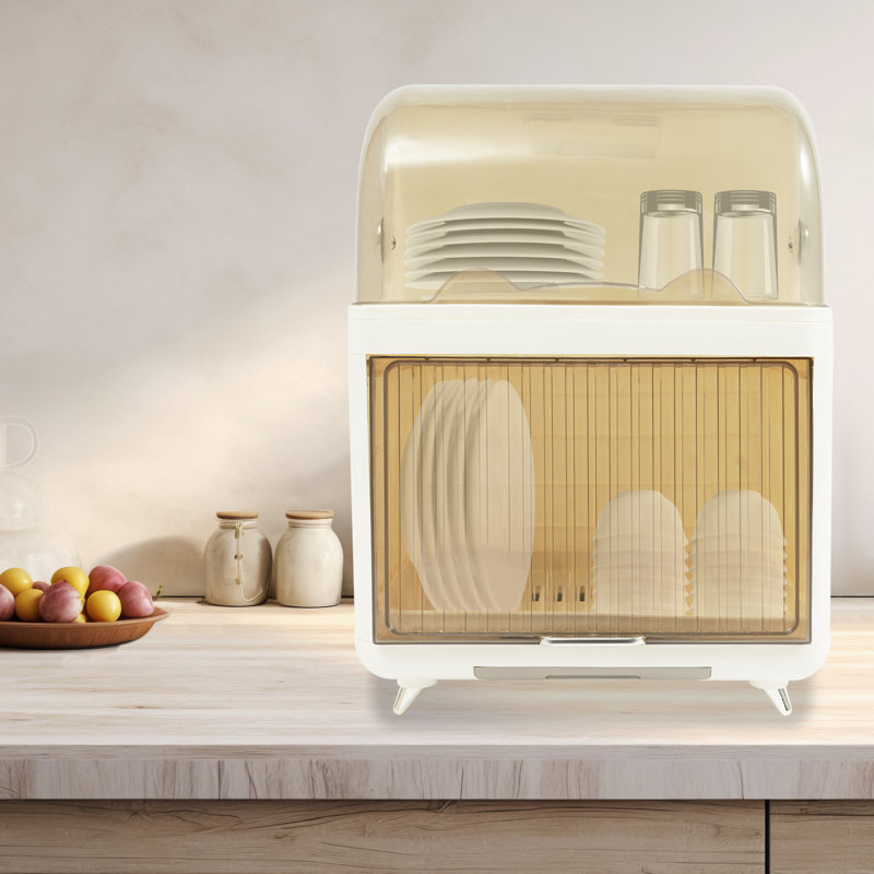 2-Tier Dish Drying Rack, Tableware Storage Box, White