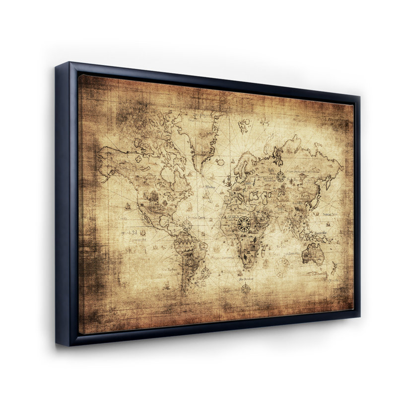 Ancienne carte du monde IV - reproduction de cadre flottant sur toile, H 24 po x l 32 po x P 1 po, Noir