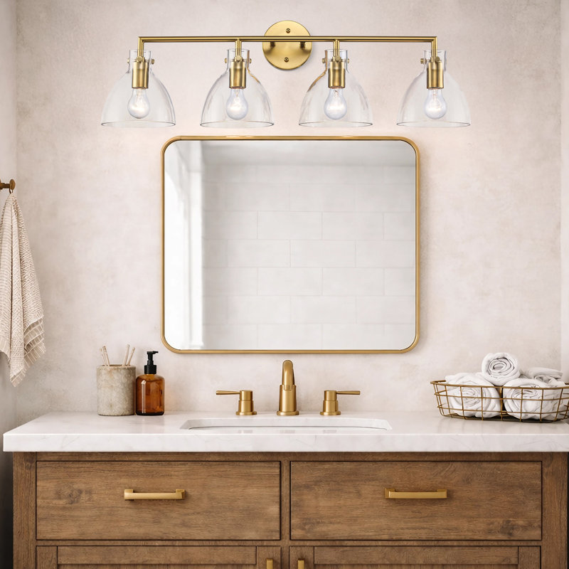 Meuble-lavabo moderne à 4 lumières Essex., Or antique