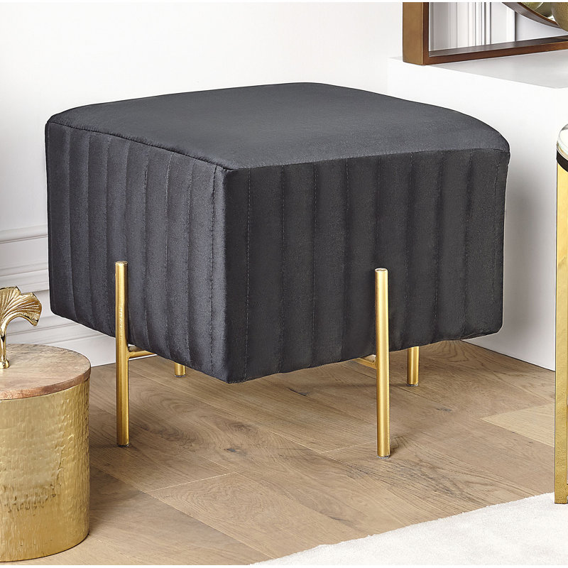 Frandsen 48cm Wide Velvet Square Solid Colour Standard Ottoman, Black