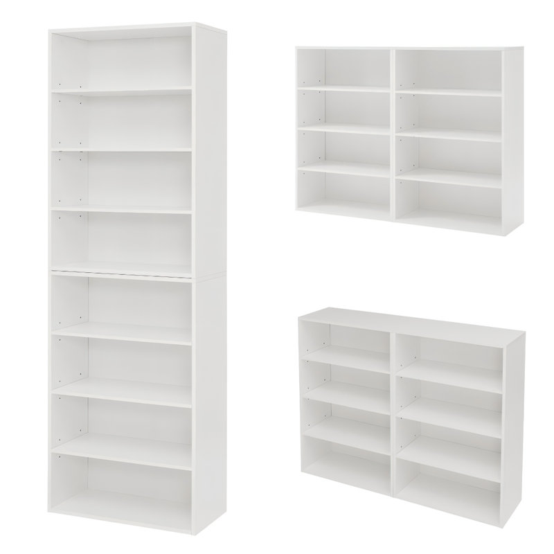 Meuble de rangement à 8 niveaux pour CD DVD et bibliothèque, double couche multifonctionnelle, panneau de fibres à densité moyenne blanc pour la maison et le bureau