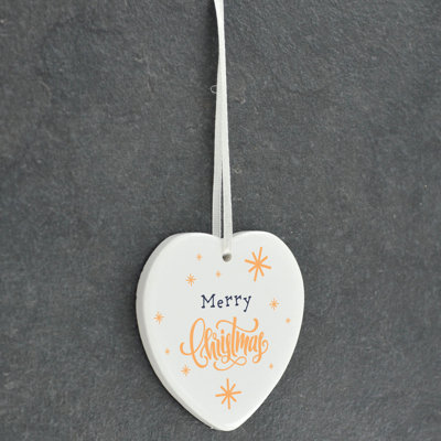 Xmas Merry Christmas Heart Shaped Ceramic Ornament