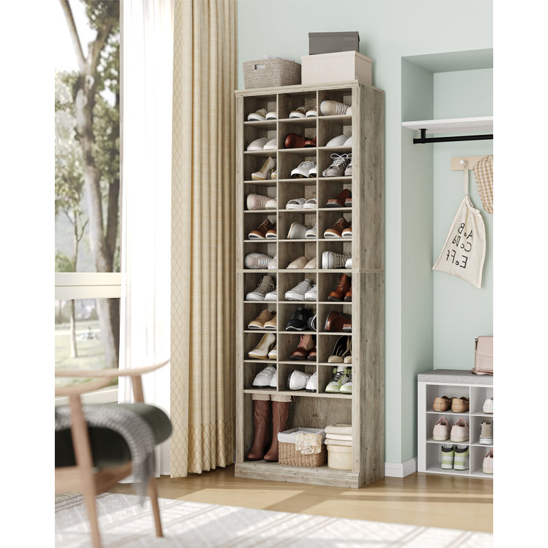 Cottrell 11-Tier Shoe Storage Cabinet, Free Standing Closet Organizers and Storage with 31 Open Cubbie, Space Saving Shoe Rack for Entryway, Bedroom,Gray