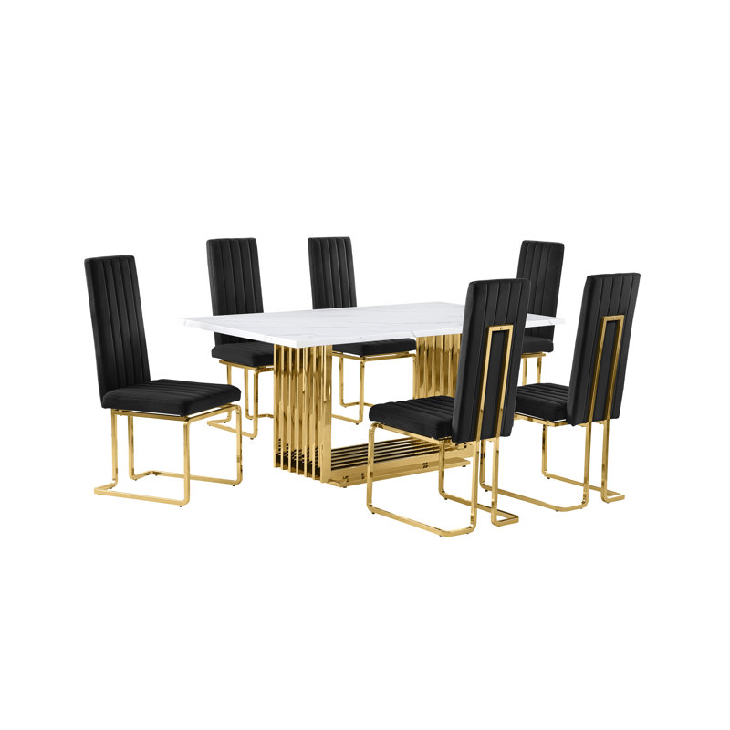 Ensemble de salle à manger Gagner, 7, Noir / or, Or