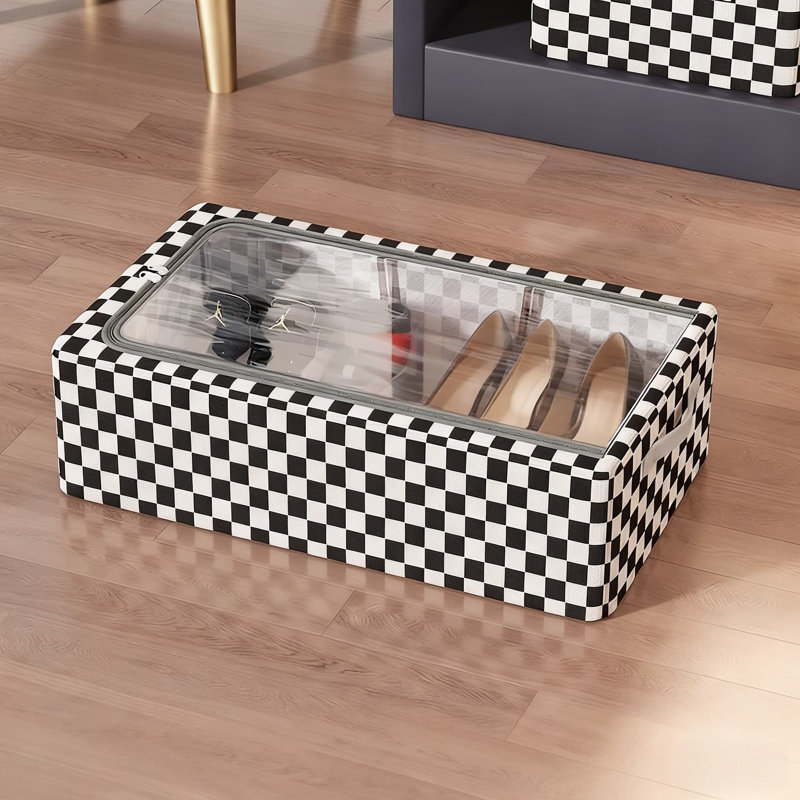 Checkerboard Storage Box · Medium Size 2Pcs Extra Large Plaid Storage Bags With Clear View Lids, Heavy-Duty Solid Steel Frame, Foldable Design For Under Bed Clothes Shoe Toy Organizer, Stackable And Moisture Dust Mold Resistant